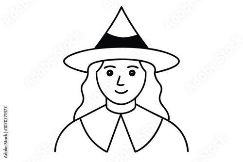 A Witch line art vector illustration