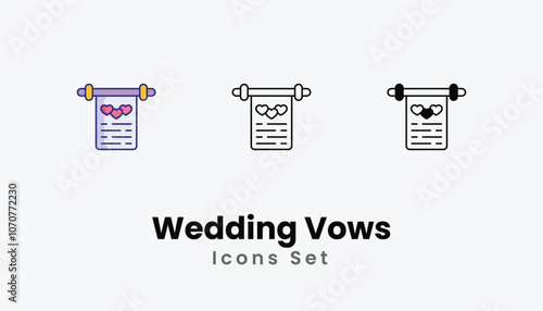 Wedding Vows Icons thin line and glyph vector icon stock illustration