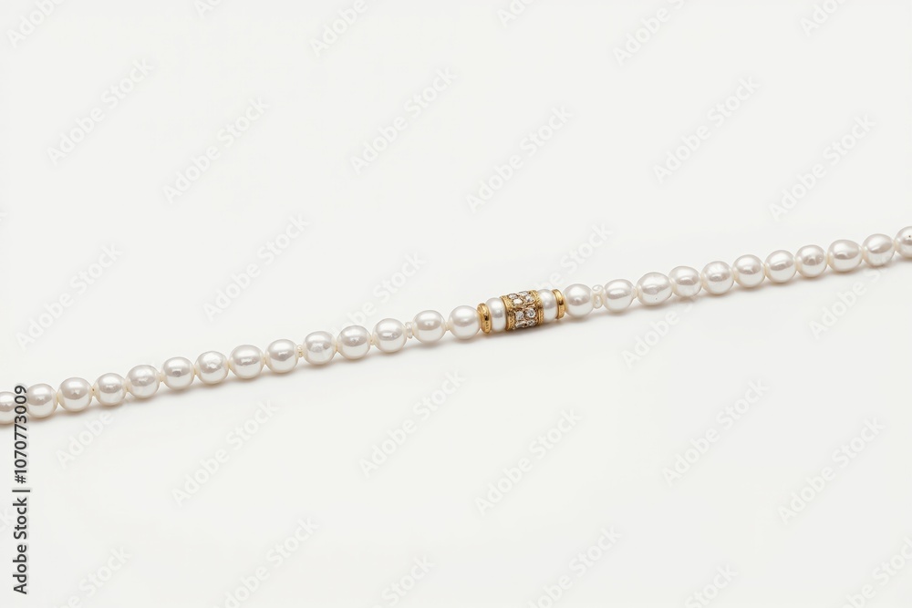 Elegant pearl necklace with gold and diamond clasp on white background. Elegant pearl necklace with gold and diamond clasp on white background.
