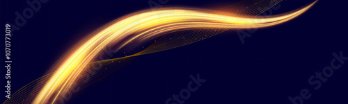Golden Light Wave speed Lines: Shining Gold Design Element with Wavy Bright Stripes.
