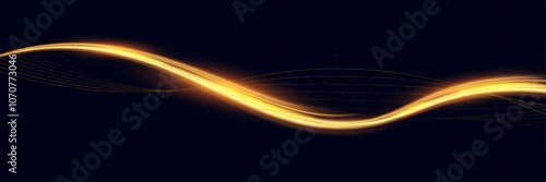 Golden Light Wave speed Lines: Shining Gold Design Element with Wavy Bright Stripes.
