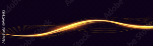 Golden Light Wave speed Lines: Shining Gold Design Element with Wavy Bright Stripes.
