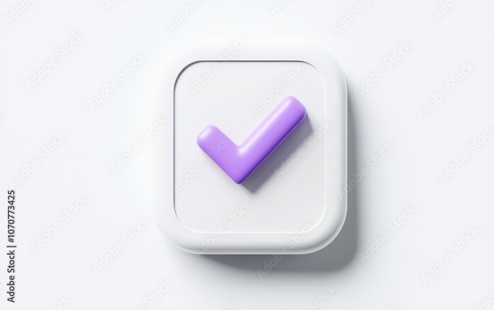 Compact calendar icon with bold checkmark and purple accents, clean and organized design, perfect for scheduling themes, 3D illustration, isolated on white background Compact calendar icon with bold checkmark and purple accents, clean and organized design, perfect for scheduling themes, 3D illustration, isolated on white background