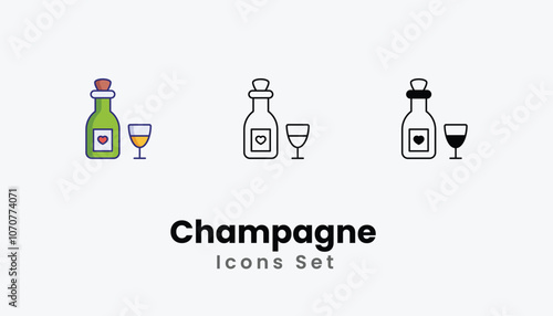 Champagne  Icons thin line and glyph vector icon stock illustration