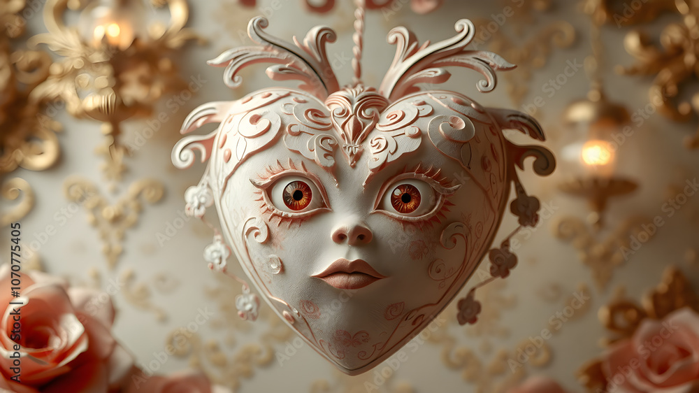 paper-crafted heart expression, Ornate details reminiscent of Rococo art. paper-crafted heart expression, Ornate details reminiscent of Rococo art.