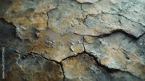 A close-up view of cracked, textured earth with earthy tones.