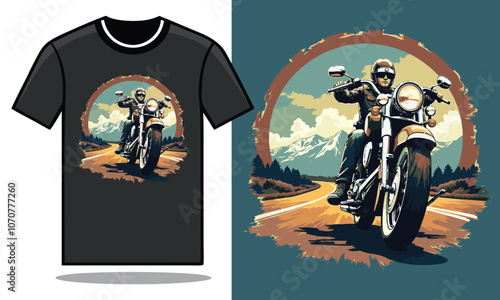 Vintage Motorcycle Rider T-Shirt Design, ai generated