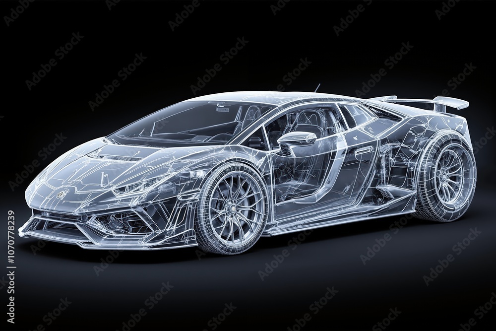 Transparent sports car design: futuristic concept and engineering visualization. Transparent sports car design: futuristic concept and engineering visualization.