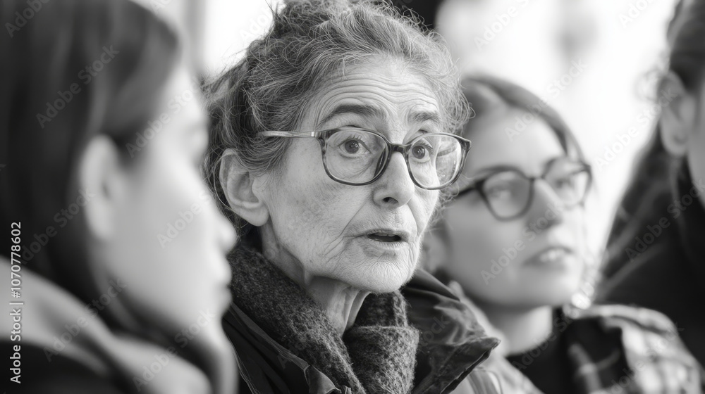 A thoughtful senior woman engaged in conversation with a younger woman, representing the importance of intergenerational dialogue, understanding, and connection. A thoughtful senior woman engaged in conversation with a younger woman, representing the importance of intergenerational dialogue, understanding, and connection.