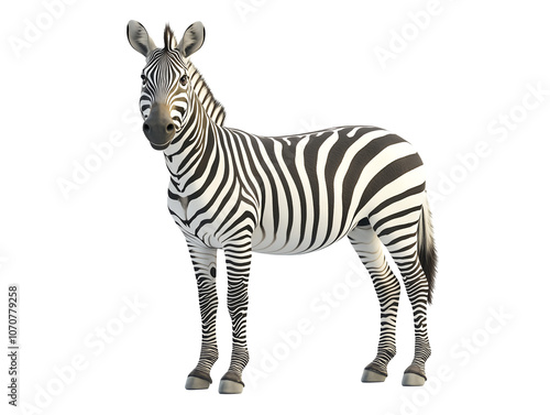 Zebra on white background, realistic zebra