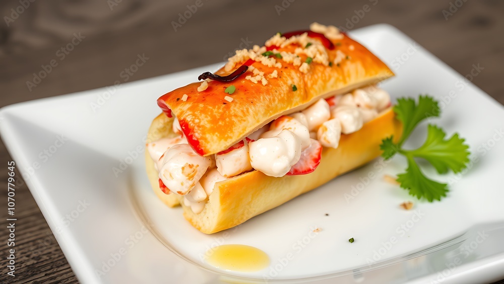 A delicious freshly made lobster roll with lobster, lemon, celery, and mayonnaise. A delicious freshly made lobster roll with lobster, lemon, celery, and mayonnaise.