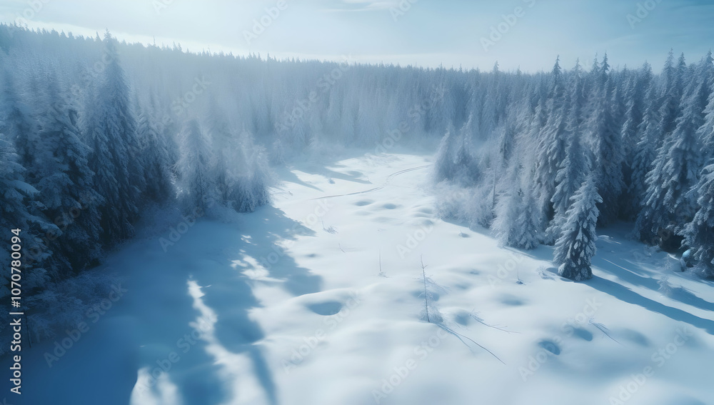 A serene winter landscape with snow-covered trees and a tranquil, icy expanse. A serene winter landscape with snow-covered trees and a tranquil, icy expanse.