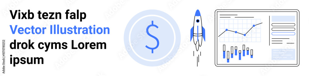 Dollar sign, rocket, and financial graphs reflect growth, analytics, and investment themes. Ideal for startups, finance, analytics, marketing, investment, technology growth Landing page Dollar sign, rocket, and financial graphs reflect growth, analytics, and investment themes. Ideal for startups, finance, analytics, marketing, investment, technology growth Landing page