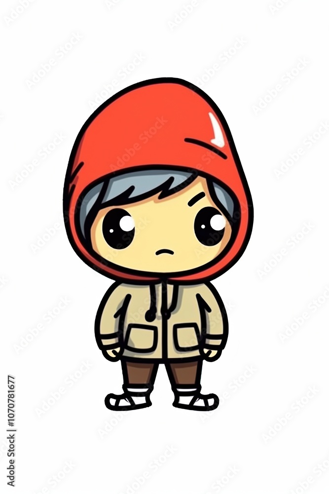 Cute chibi character in a red hoodie with a determined expression. Cute chibi character in a red hoodie with a determined expression.