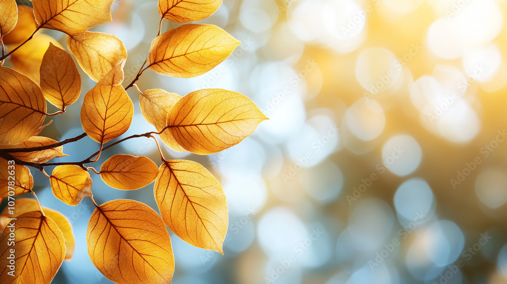 Close-up of vibrant yellow leaves on a tree branch, capturing the warmth of autumn sunlight. The image symbolizes renewal, transformation, and the transient beauty of nature’s seasonal cycles Close-up of vibrant yellow leaves on a tree branch, capturing the warmth of autumn sunlight. The image symbolizes renewal, transformation, and the transient beauty of nature’s seasonal cycles