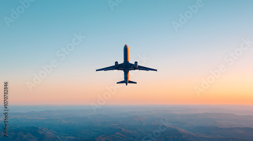 A passenger airplane flying in blue sky