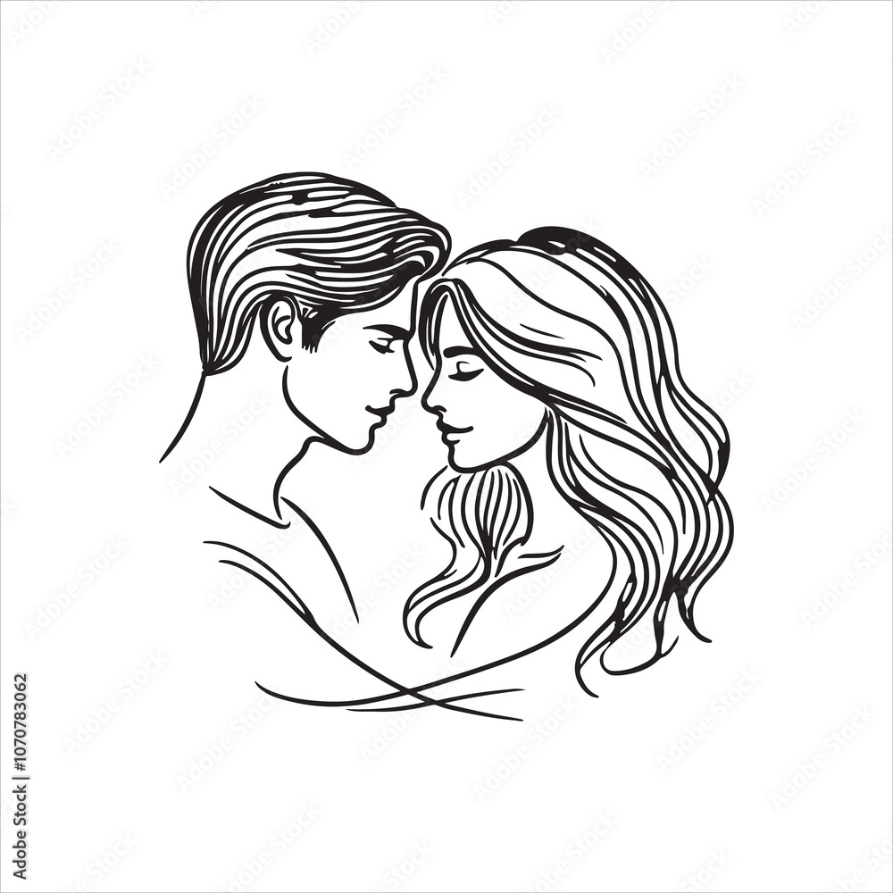 A Tender Line Art Portrait of Intimate Love. A Tender Line Art Portrait of Intimate Love.