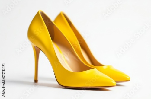 Yellow pumps on white background