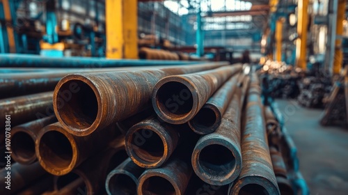 Steel Pipe Stacked in Warehouse