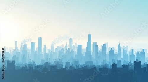 City skyline with smog and pollution, urban air quality issue, flat design illustration photo