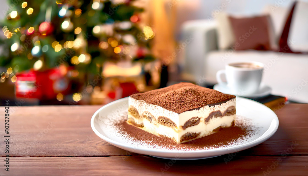 Tiramisu im Hintergrund weihnachtliches Wohnzimmer Tiramisu im Hintergrund weihnachtliches Wohnzimmer
