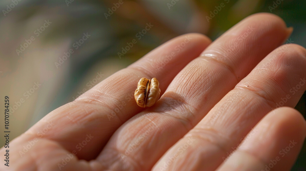 A close shot of a tiny seed in a personâs hand, signifying the potential for something to grow. A close shot of a tiny seed in a personâs hand, signifying the potential for something to grow.
