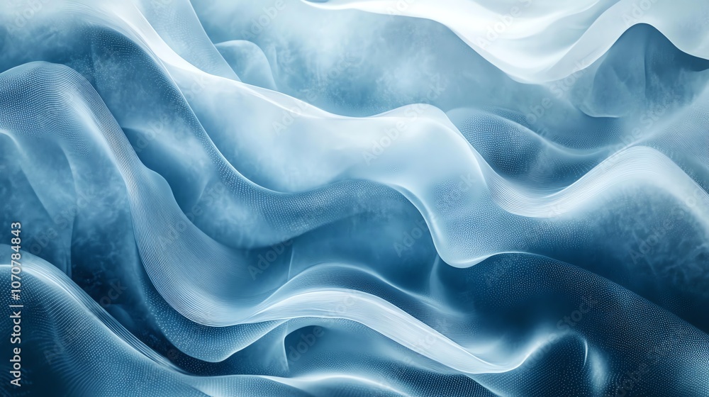 Obraz premium Soft flowing waves of translucent blue fabric creating a serene and calming texture.