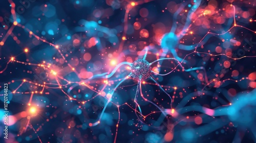 An abstract, artistic representation of brain cells, using bold colors and shapes