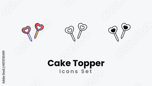 Cake Topper Icons thin line and glyph vector icon stock illustration