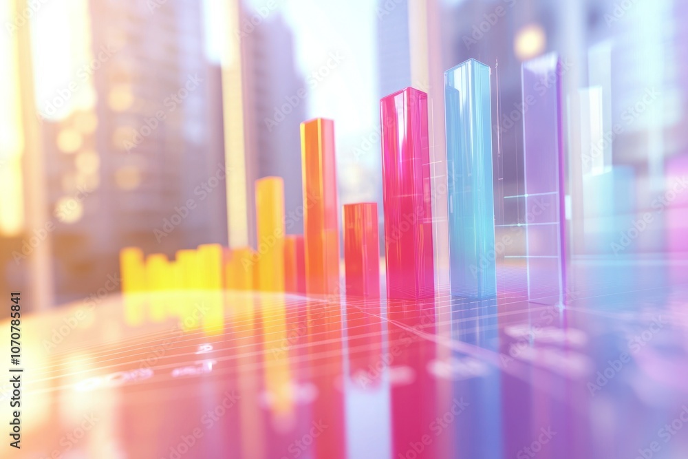 Colorful Glass Bars on a Gridded Surface with Blurred Cityscape Background Colorful Glass Bars on a Gridded Surface with Blurred Cityscape Background