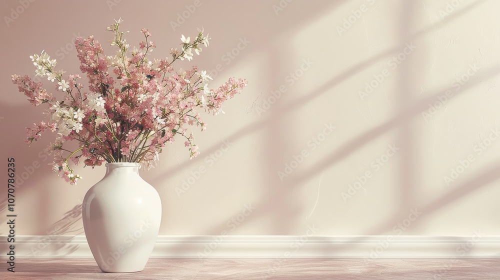 Detailed 3D render of a classic vase with flowers, with soft pastel tones on a light background, ideal for home decor visuals Detailed 3D render of a classic vase with flowers, with soft pastel tones on a light background, ideal for home decor visuals