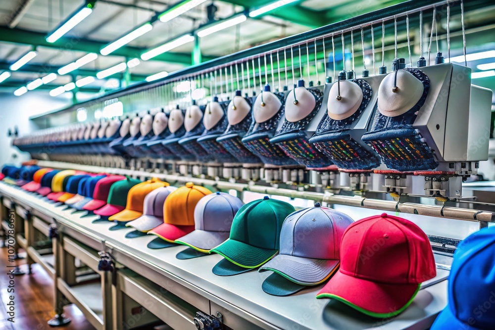 Drone Photography of an Industrial Textile Factory Showcasing Advanced Cap Embroidery Machinery and Logotype Design for Clothing Manufacturing Success Drone Photography of an Industrial Textile Factory Showcasing Advanced Cap Embroidery Machinery and Logotype Design for Clothing Manufacturing Success