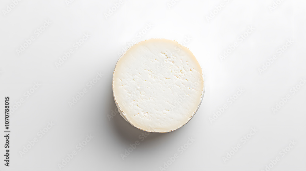 Whole round camembert cheese isolated on white board, top view, with copy space Whole round camembert cheese isolated on white board, top view, with copy space