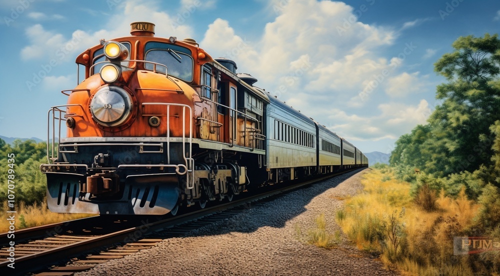 Fototapeta premium close up of train on the railroad, train in motion