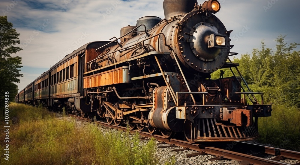 Obraz premium close up of train on the railroad, train in motion