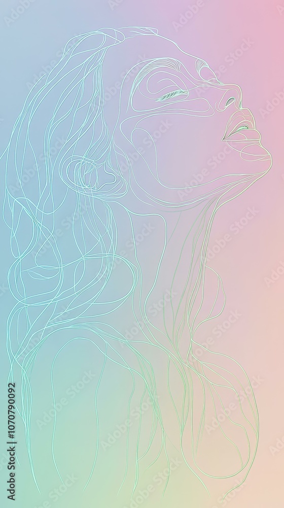 Elegant line art design of a woman in profile, symbolizing grace, beauty, femininity, serenity, and contemplation. Elegant line art design of a woman in profile, symbolizing grace, beauty, femininity, serenity, and contemplation.