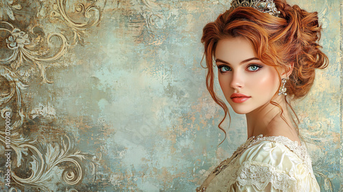 Portrait of a young woman with a Victorian hairstyle, painted in a glamorous and attractive style
