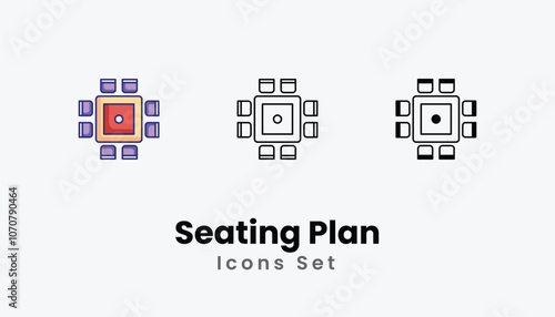 Seating Plan Icons thin line and glyph vector icon stock illustration