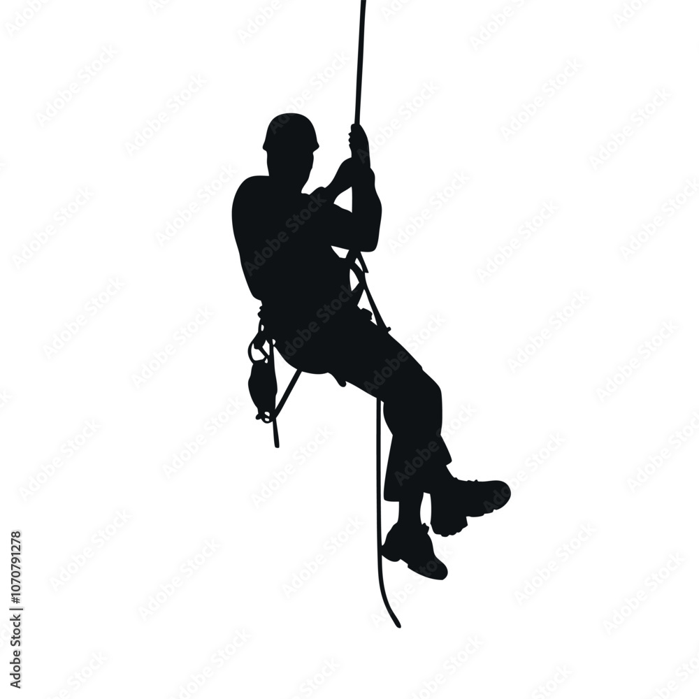 Rappelling man vector Silhouette isolated white background Rappelling man vector Silhouette isolated white background