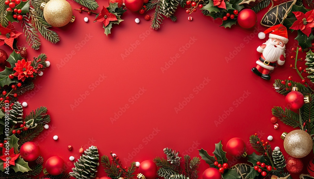 3D Santa Claus Christmas Frame Red Background. Xmas and New Year Holiday Banner Postcard Copy Space 3D Santa Claus Christmas Frame Red Background. Xmas and New Year Holiday Banner Postcard Copy Space