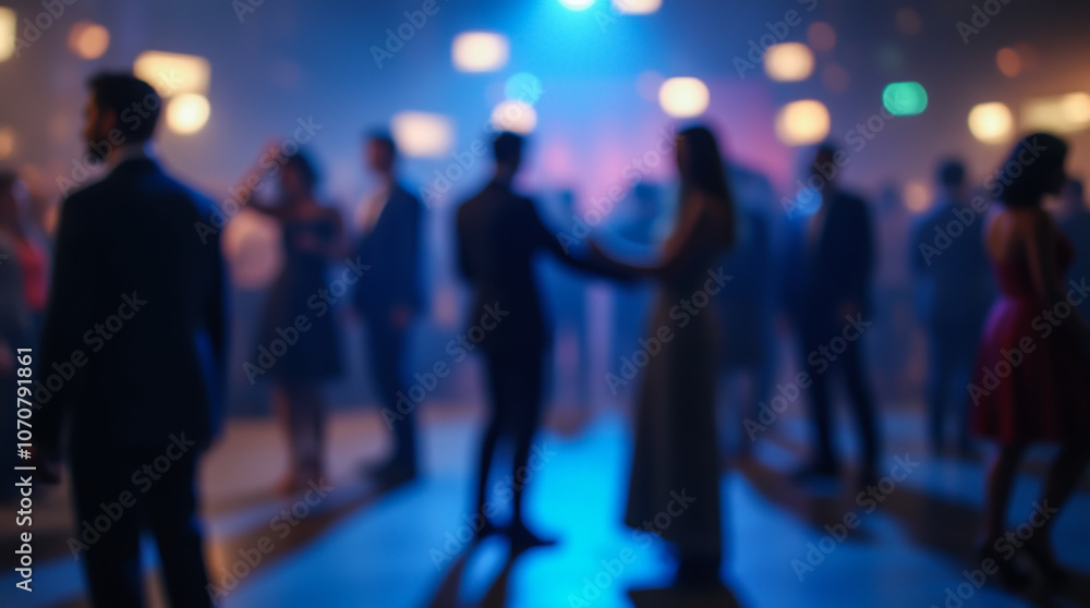 Fototapeta premium Blurred image of a fun event in a night club with a corporate party and dancing