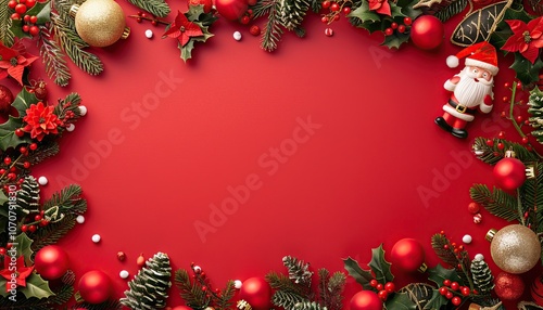 Wallpaper Mural 3D Santa Claus Christmas Frame Red Background. Xmas and New Year Holiday Banner Postcard Copy Space Torontodigital.ca