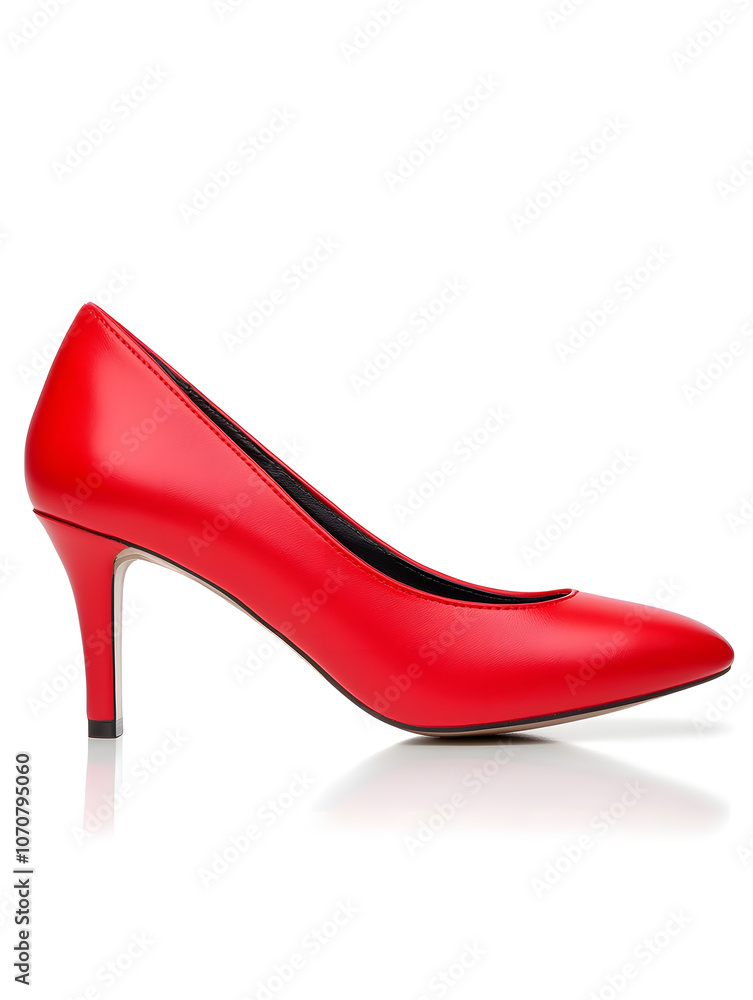 Side view sleek red high-heeled stiletto shoe isolated on white background Side view sleek red high-heeled stiletto shoe isolated on white background