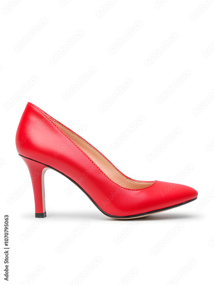Side view sleek red high-heeled stiletto shoe isolated on white background Side view sleek red high-heeled stiletto shoe isolated on white background