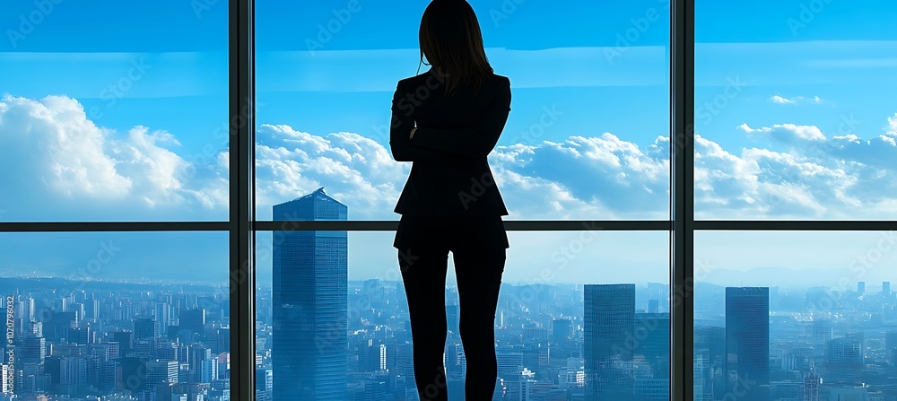 A businesswoman standing in front of a large digital screen showing a business presentation A businesswoman standing in front of a large digital screen showing a business presentation