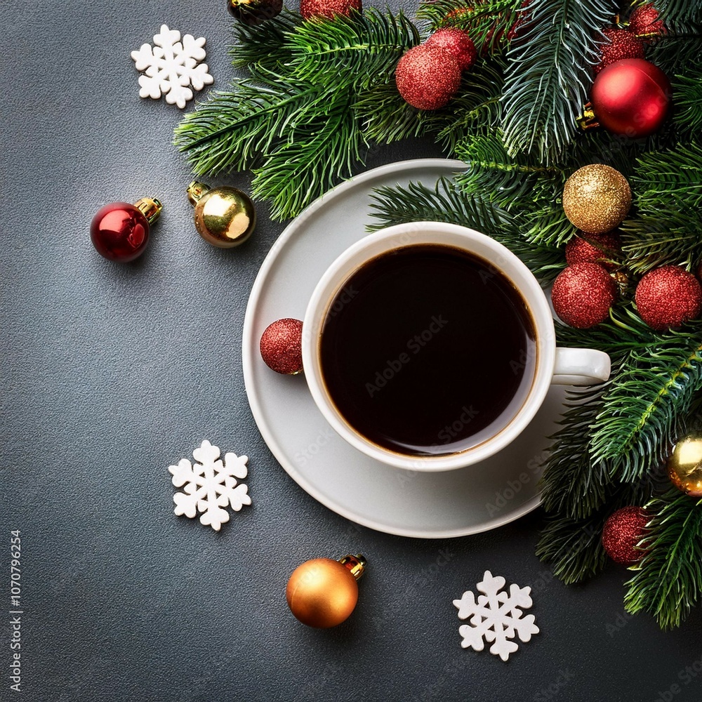 cup of coffee top view over christmas background cup of coffee top view over christmas background
