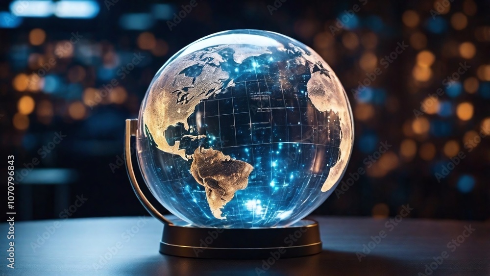Futuristic Vision Planet Earth Encased in Glass on a Modern Display Futuristic Vision Planet Earth Encased in Glass on a Modern Display