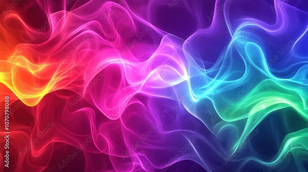 Dynamic neon spectrum with flowing colors, seamless abstract wave on a clean white background. Dynamic neon spectrum with flowing colors, seamless abstract wave on a clean white background.