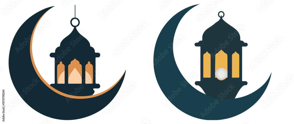 Illustration of crescent moon and traditional Arabic lantern symbolizing Ramadan and Islamic festive themes isolated on transparent Illustration of crescent moon and traditional Arabic lantern symbolizing Ramadan and Islamic festive themes isolated on transparent