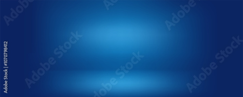 Studio light blue gradient wall and floor background, Horizontal room cool tone effect wallpaper, The beam of light shines in center of scene and ground. Art & Illustration.